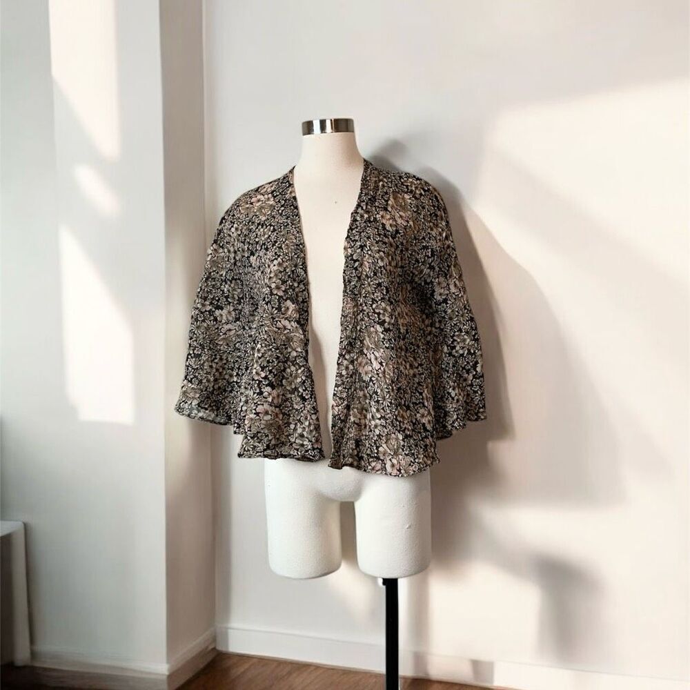 Staring At Stars Black Floral Duster Kimono Cardigan XS Crinkle